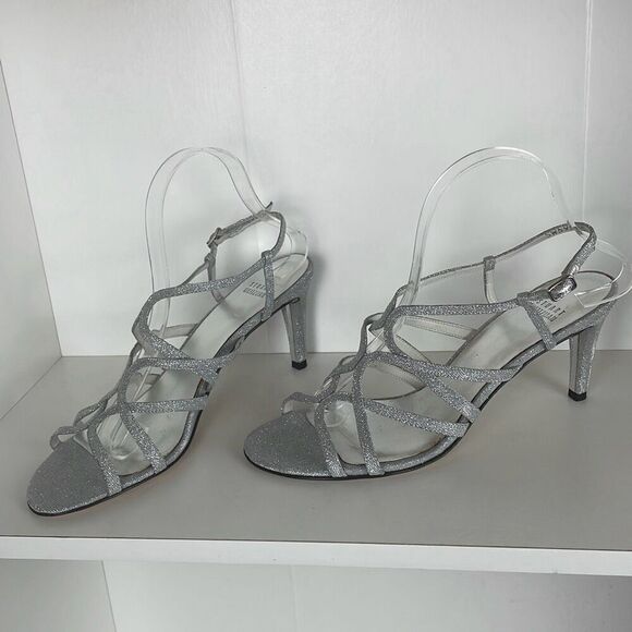 Stuart Weitzman Y2K Silver Slingback Strappy Heeled Sandals 9.5N - Picture 3 of 13
